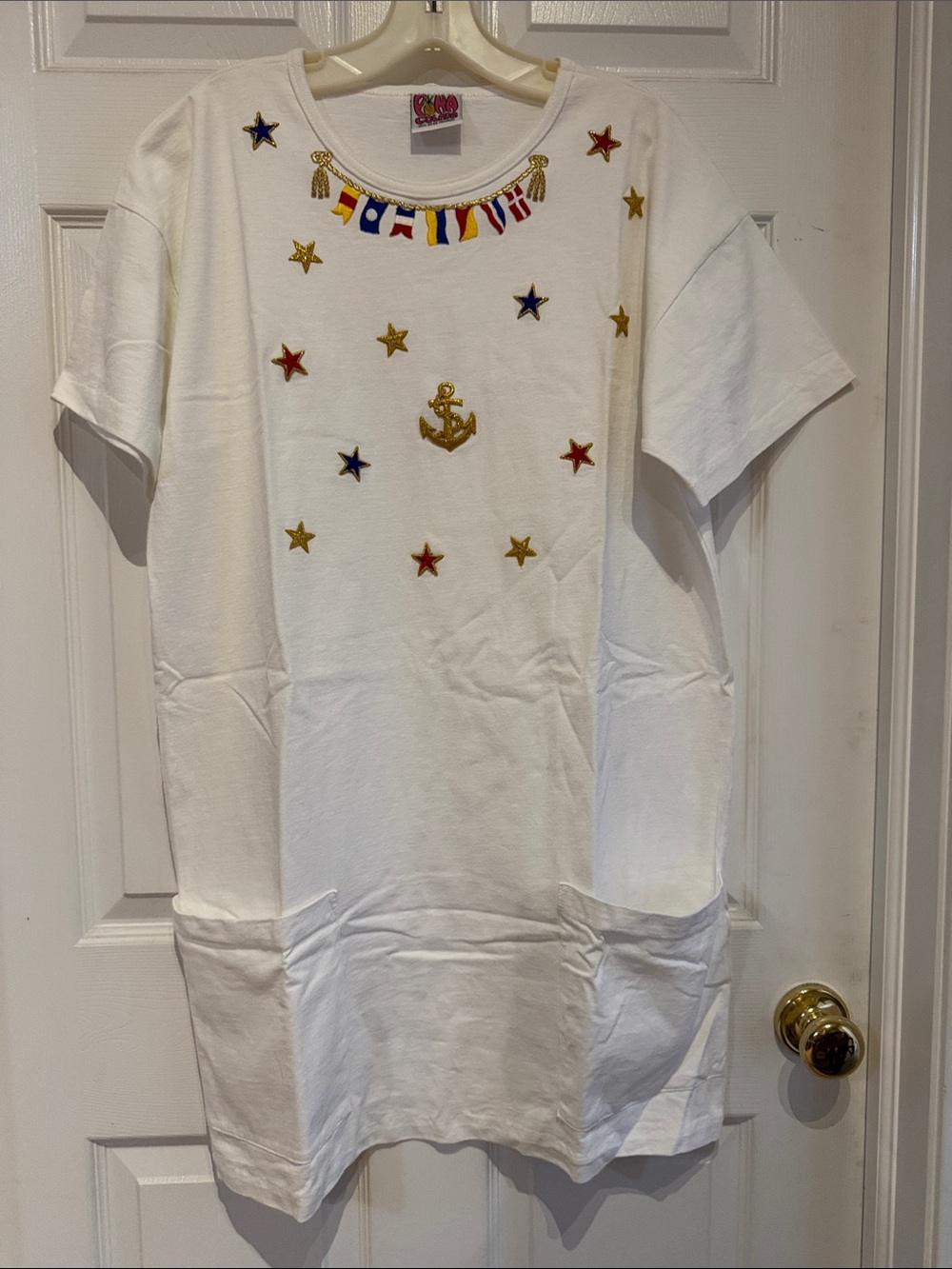 Vintage 80s piñacolada 100%cotton anchor embroidered tee dress (L/ oversized M)